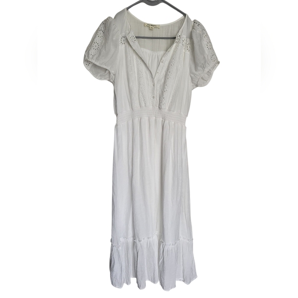 White Ruffled Tiered Sundress with Puff Sleeves - Picture 1 of 7